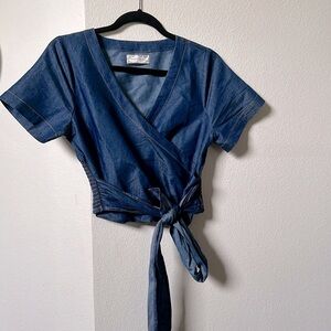 Band of the Free Indigo Denim Chambray Wrap Crop‎ Top - Size Small Sample Sale